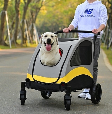 Breathable Luxury Large Pet Tracker Stroller 2 Dogs Travel Carrier Cage 4 Wheels Roller Dog Show Cart Foldable Crate Trainer Pet Stroller